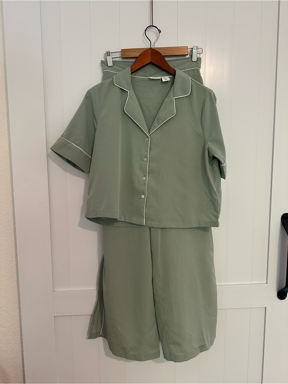 Jason Wu Sage Green Short-Sleeve Pajama Set with White Piping